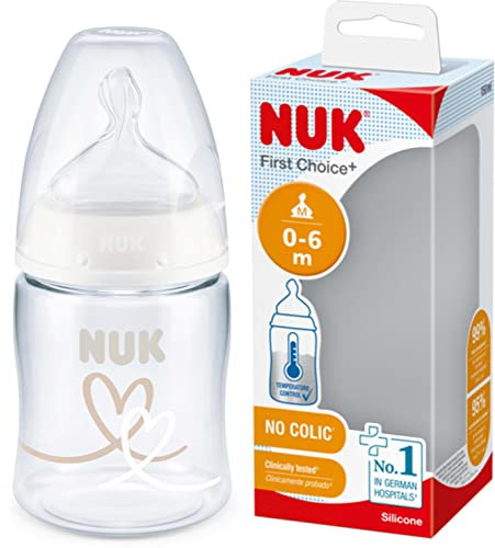 NUK First Choice+ Bottle | 0-6 Months | Temperature Control | Silicone Nipple | Anti-Colic Valve | BPA Free | 150 ml