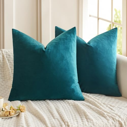 MIULEE 2er Set Kissenbezug 50x50 cm samtkissen couchkissen Blau | Kissenhülle Dekorative Dekokissen Sofakissen Wurfkissenbezug mit Verstecktem Reißverschluss Sofa Schlafzimmer