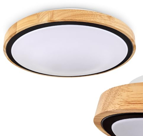 HOFSTEIN LED Deckenleuchte Corinto, moderne Deckenlampe aus Metall/Holz/Kunststoff in Schwarz/Naturfarben/Weiß, runde Leuchte Ø 44 cm, 2300 Lumen, 3000 Kelvin, 24 Watt, Wohnzimmer, Schlafzimmer, Küche