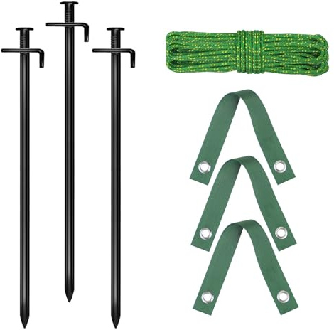 Extra langes, Robustes Stahlbaumpfahl-Set, Baumpfahl und Stütz-Set für Junge Bäume gegen schlechtes Wetter, inklusive 3 x 40,1 cm Baumgurte, 3 x 40,1 cm Baumpfähle und 10 m Seil