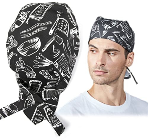 Vepoty Verstellbare Arbeitskappe, elastische Bandage, zurückgebundener Hut, Küche, Kochband, Turban, Kochmütze für Männer und Frauen
