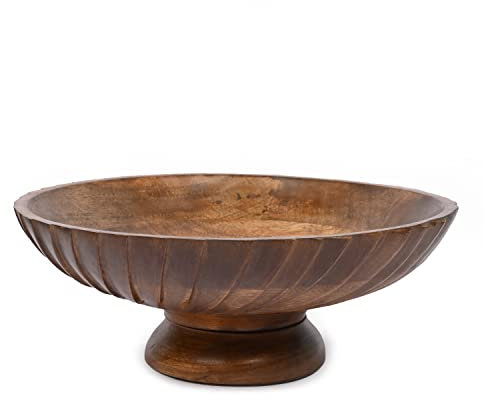 EDHAS Ciotola decorativa in legno di mango intagliata a mano, decorazione per la casa per tavolo da pranzo, soggiorno, cucina (30,5 x 30,5 x 12,1 cm)