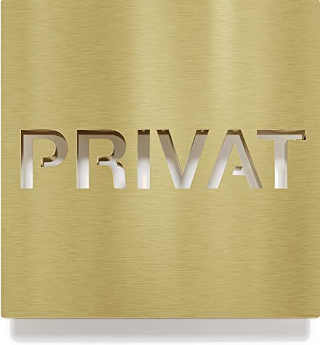 Messing Hinweis-Schild Privat - selbstklebend & matt gebürstet - Design Piktogramm - Türschild H-62-M