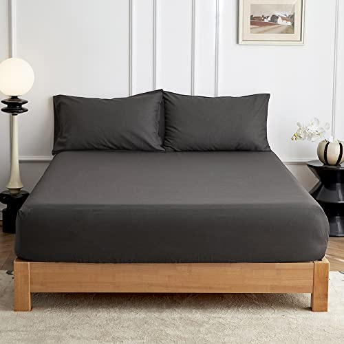Simple&Opulence Spannbettlaken 140 x 200 cm,Halbleinen Spannbetttuch bis 35cm Matratzenhöhe,Oeko-Tex Zertifiziert, Anthrazit
