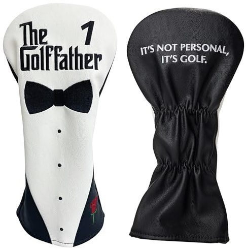 Shanker Golf Couvre-Club de Golf Amusant pour Un Amateur de Golf, Cadeau pour Papa, Cuir PU de qualité Touristique, imperméable, Doublure Douce, Logos brodés