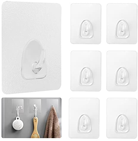 Magische Haken QVC, 6 Stück Selbstklebende Haken Transparent (6×8Cm) | Magischer Haken Wunderhaken Transparent Hook Klebehaken Wiederverwendbar, für Küche, Bad,Türwand,Handtuch, Kleidung, Max 10Kg