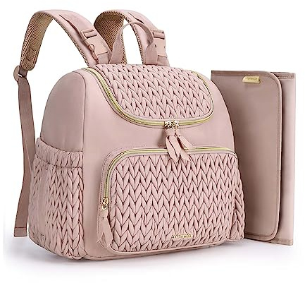 mommore skötväska, liten skötryggsäck, snygg babyreseryggsäck med isolerade fickor, skötunderlägg, barnvagnsremmar, S-rosa, Small-17L, skötväska