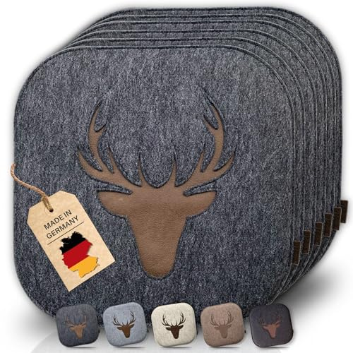 kontor28® - Sitzkissen Filz handgefertigt Made IN Germany | Sitzkissen Stuhl 37,5x37,5 cm aus rPET-Filz extra weiche und robuste Polsterung | Sitzauflage Stuhl Johann | anthrazit 6er-Set