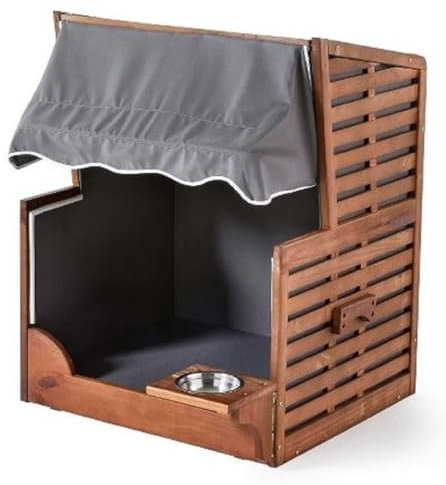 Casa Padrino Hunde Strandkorb mit Wassernapf Braun/Grau/Weiß 75 x 65 x H. 87 cm - Hunde Möbel - Tier Möbel - Garten Möbel - Outdoor Möbel