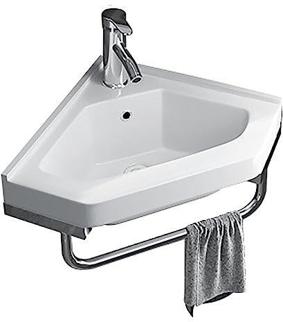 BAYTE Badezimmer Waschbecken Universalspüle Keramik Waschbecken Praktisches Eckwaschbecken Gäste WC Waschbecken mit Heiß-Kalt-Wasserhahn und Überlauf für Badezimmer & Gäste-WC. (Size : 42x21x12cm)