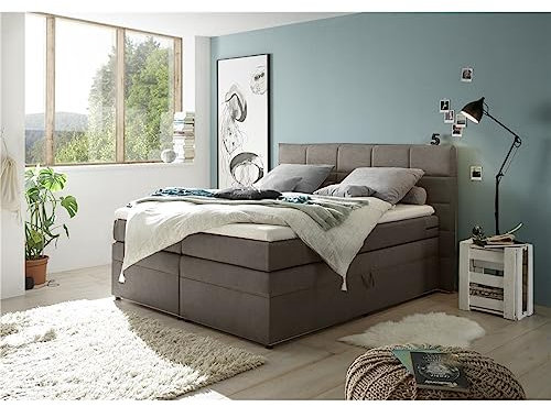 Lomadox Boxpsringbett 180x200 cm mit Bettkasten | Doppelbett in grau mit Härtegrad H2