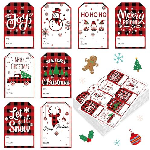 Dianelhall 320 Selbstklebende Weihnachtsetiketten 5 x 7,5 cm Große Weihnachten Geschenkaufkleber Weihnachtsaufkleber zum Beschriften Geschenkanhänger Aufkleber für Name (Karomuster in Rot und Schwarz)