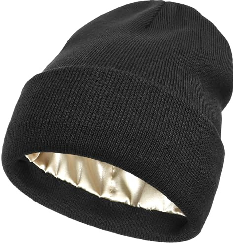 Malaxlx Wintermütze Beanie Mütze Strickmütze Satin Gefüttert Weiche Warme Slouchy Cuffed Beanie für Damen Herren