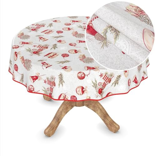 ANRO Wachstuchtischdecke Weihnachts Tischdecke abwaschbar Wachstuch Weihnachten Wachstischdecke Weihnachtsschmuck Rund 140cm