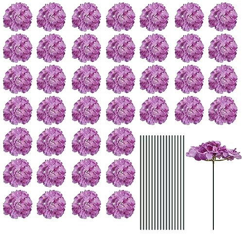 QUARKZMAN Seta Artificiale Ortensia Fiori, Viola Artificiali Fiori Teste con Steli, Completi Ortensia Fiori per Matrimonio Centrotavola, Festa Decorazione 64 Set