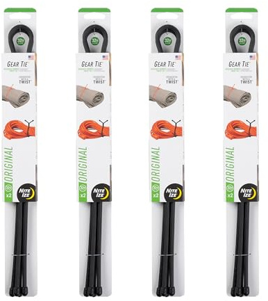 Nite Ize Gear Tie Reusable Rubber Twist Tie - Bendable Rubber Ties for Indoor & Outdoor Use - Reusable Multipurpose Twist Ties for Organizing & More - 32, Black (4 Pack)