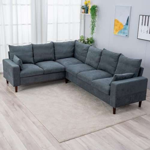 Panana 6 Seater L Shaped Corner Sofa, Grey Linen Universal Couch