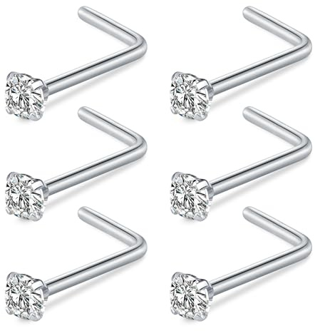 FECTAS 18 g 20 g näspiercing ringar kirurgiskt stål dam näsa stud ring skruv näspiercing 1,5 mm 2 mm 2,5 mm diamant CZ nostril piercing silver guld, Rostfritt stål