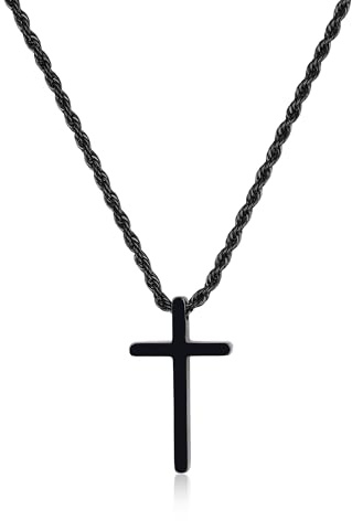 GAVU Collana con Ciondolo Croce Nera da uomo, Catena Acciaio Inox da Uomo Croce Piccola 45cm, Regalo Cresima