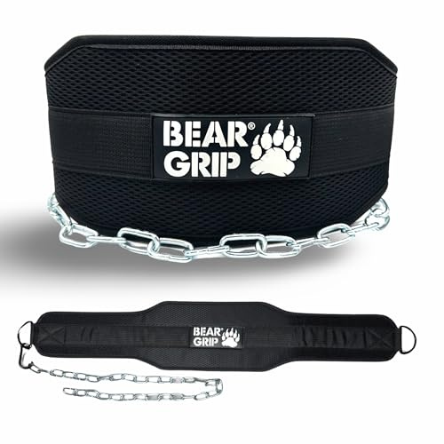 BEAR GRIP -Weighted Dip & Pull up Belt for Strength Training, Bodybuildng (Black/Black)