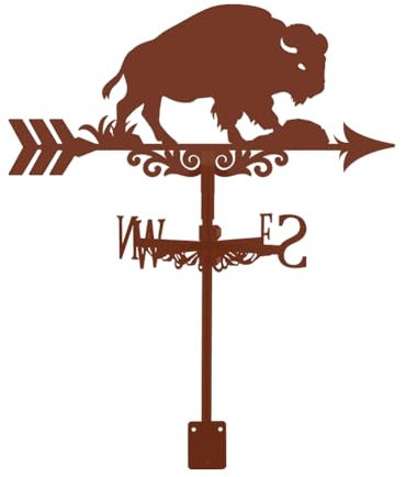 SUPERDANT Wetterhahn Yak Wetterhahn fürs Dach Rotbraun Schmiedeeisen Bison Büffel Wetterfahne Garten Richtungsschild Windrichtungsmessgerät Dachinstallation Gartendeko Wetterhahn Dachaufsatz