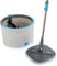 Minky Opti-Clean Spin Mop, 360° Spin & Rinse & Wringing System, Reusable Powerful Microfibre Velcro Pad, Dual Cavity 2L Bucket with Sturdy Handle, Light Grey Bucket with Dark Grey Trim & Blue Accents