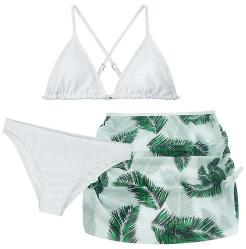 SEAUR Teenager Mädchen Bikini mit Rock Modisch Badeanzug Set Gepolstert Gedruckt Badebekleidung Kinder Bademode 3 Teilig für 140-170cm, 170