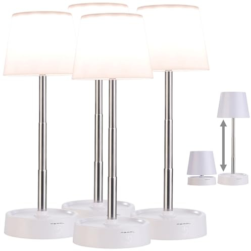 PEARL Akku Tischlampe: 4er-Set Dimmbare Teleskop-Akku-Tischleuchte mit 80 Lumen, 1.200 mAh (LED Tischleuchten, LED Tischleuchte Outdoor, Tisch)