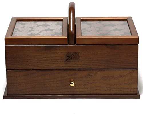 asdchZen Nähkästchen Aus Holz, Vintage-Nähkorb Für Erwachsene, Anfänger, Mit Schublade Und Griff, Organizer Für Nähwerkzeuge Mit Fach Für Stickereien (Leere Box)