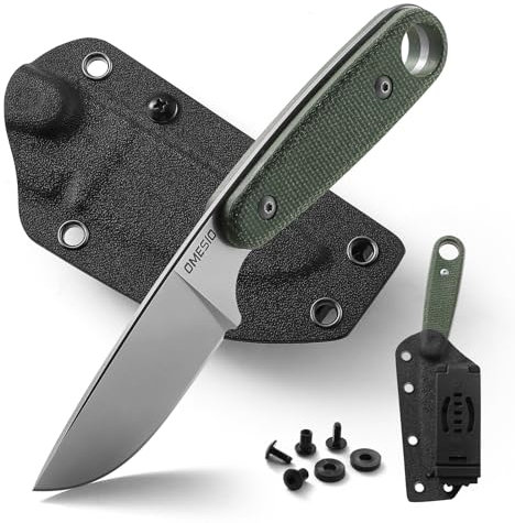 Omesio couteau de survie 14c28n, couteau lame fixe manche micarta, couteau de chasse Full Tang couteau de ceinture étui Kydex inclus