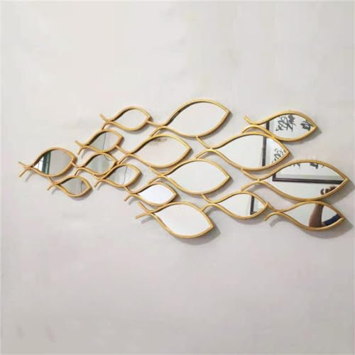 aweiyouxiang 3D-Fisch-Wanddekoration aus Metall, Fischschwarm, Ozean-Wanddekoration mit Spiegel, Küstenozean-Metallfisch-Wandbehang, Dekor, Wandskulptur für Wohnzimmer, Schlafzimmer,Large