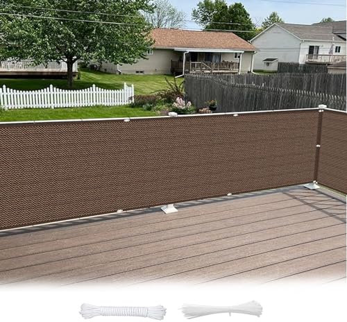 Balkon Sichtschutz Ohne Bohren 140 x 950 cm Windschutz Sonnenschutz Und Wetterfest Balkonumspannung Blickdichte mit Ösen, Kabelbinder für Balkongeländer, Terrasse, Braun