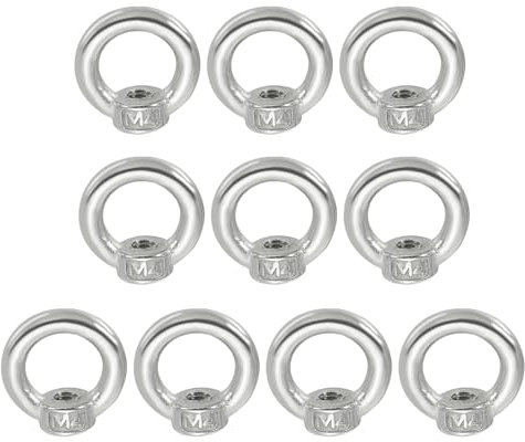 PATIKIL Dado Occhiello di Sollevamento M4, 10pz 304 Inossidabile Acciaio Dadi Filettati Femmina Anello Metrico Fissaggio a Spalla per Marina