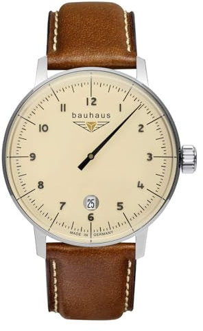 Bauhaus Herrenuhr mit Lederband Ronda Quarz Monotimer Einzeigeruhr Datum 2042-5