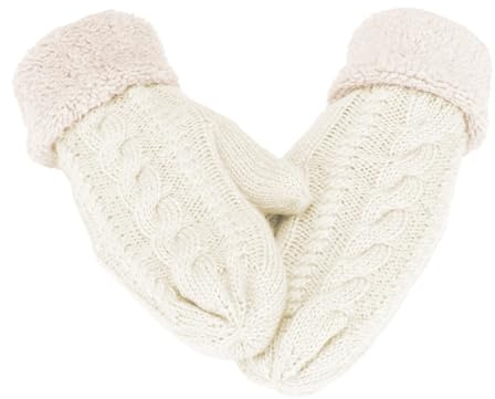 Lufdegim Gants d'hiver chauds pour femme - Super épais - Tricotés - Gants d'extérieur - Gants d'hiver pour femme - Cadeau de Noël ou d'anniversaire, Blanc., taille unique