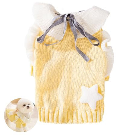 FANSU Hundepullover Kleine Hunde, Umlegekragen Hunde Pullover Waschbar Hundepulli, Strick Pullover Hunde Shirt Wärme Hunde Pullis Strickpullover für Corgi Dackel (L,Gänsegelb)