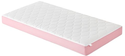 PillowPrim Kindermatratze - Schadstoffgeprüft nach Öko-Tex Standard - hautfreundlicher Bezug abnehmbar und waschbar – 120 x 60 cm - aus hochwertigem Schaum - Matratze für Kinderbett – Rosa