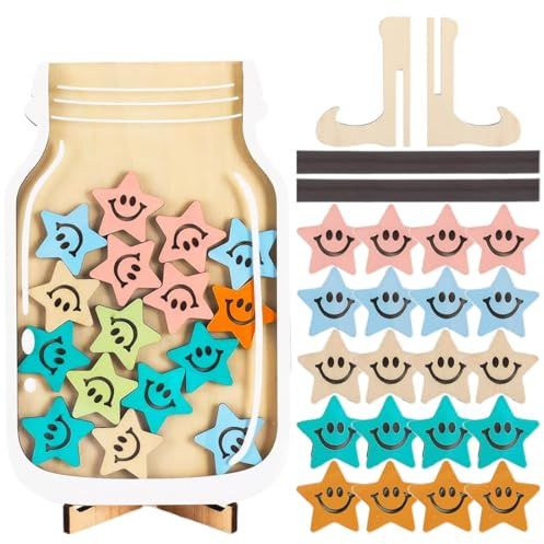 LONZIKP 25 Sterne Belohnungsglas Klassenzimmer,Magnetisches Belohnungsglas Für Kinder Aus Holz,Interaktive Verhaltensgläser Für Lehrer Und Schüler, Niedliche Für Schule