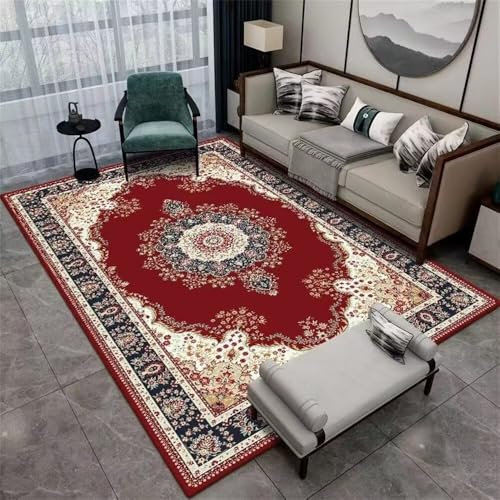 RUGMRZ Gaming TeppichBüro Bodenmatte Schallschutz Teppich 200x300CM gebetsteppich rotVintage-Blumenteppich Anti rutsch