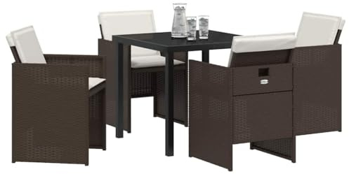 vidaXL 5-delat Trädgårdsmöbelset med Kuddar Brunt Poly Rattan