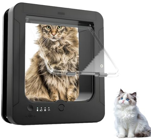 Porta per Gatti e Cani - Gattaiola Elettronica con 2 collari sensore e Telecomando, Porta per Gatti con Microchip, modalità di Chiusura Regolabile, Resistente alle intemperie, Adatta a un'apertura di