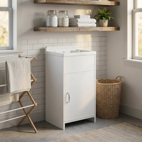 Lavatoio salvaspazio da esterno PVC con vasca e scarico 42x34x80H cm
