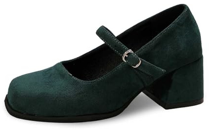 Pumps - Zapatos tirolés para mujer, de terciopelo, con correas, elegantes, con correa en el tobillo, para bodas, Oktoberfest y fiestas, Verde oscuro., 38 EU