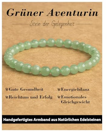 Landorilo Bracciale in Pietra Naturale da 6 mm, Braccialetti Elastico con Perline per Uomo e Donna, Bracciali Portafortuna, Gioiello Regalo con Perline di Ricambio（Avventurina Verde）