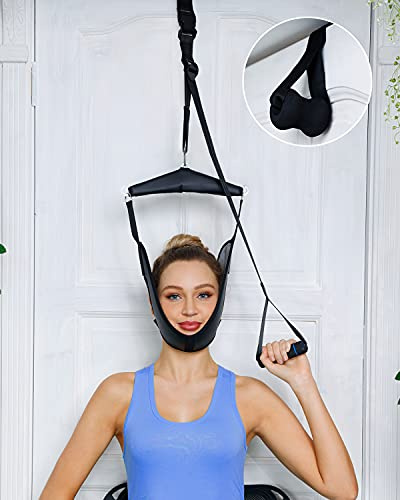 Cervical Neck Traction Device Over Door – Portable Neck Stretcher Hammock for Neck Pain Relief, Spine Decompression, Physical Therapy Aid for Home or Office Use