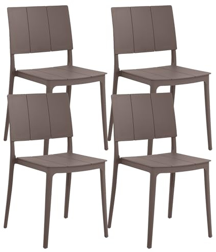 IlGruppone Set 4 Sedie in Polipropilene e Fibra di Vetro Sedia Cucina Trattamento UV Antiscolorimento Giardino Interno Esterno Moderne Robuste Resistenti Impilabili - Livia-Tortora