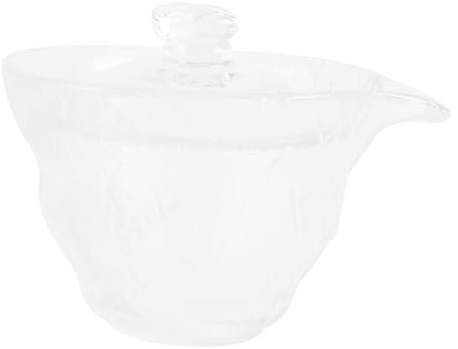 DECOMELODY Glass Teacup and Ice-Carving Grain Tea Dispenser Handmade Glass Gaiwan Lid for Household Tearoom Use, Decorative Tea Set for Serving