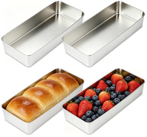 Pilikoll 4 Stycken Bakform Brödform Brödlåda Bakplåt Rektangulär Rostfritt Stål Rektangulär Bakform Plumcake Bakplåt för Tårtor och Bröd, Kakor, Toast (33 × 15 × 6 cm)