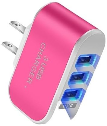 3 Puertos USB Cabezal de Carga Multifuncional 5V 1A Cabezal de Carga USB Cargador de teléfono móvil USB único(Pink For US)