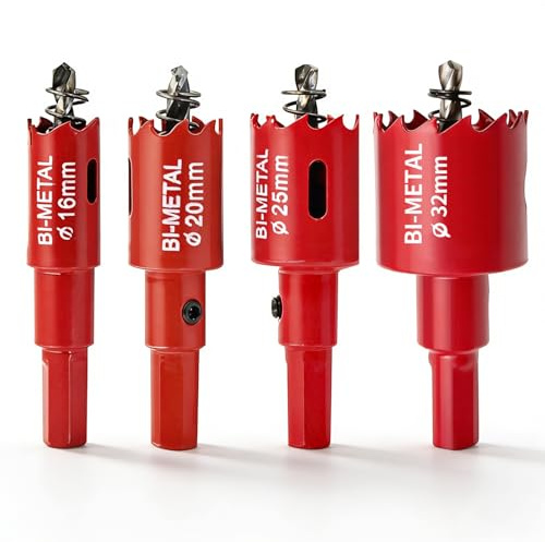 4 PCS Bi-Metal Hole Saw Sets, 16mm 20mm 25mm 32mm Hole Saw Set Bi-Metal Holesaw Set Durable Holesaw Cutter Drill Bit Kit for Wood, Plastic, Metal